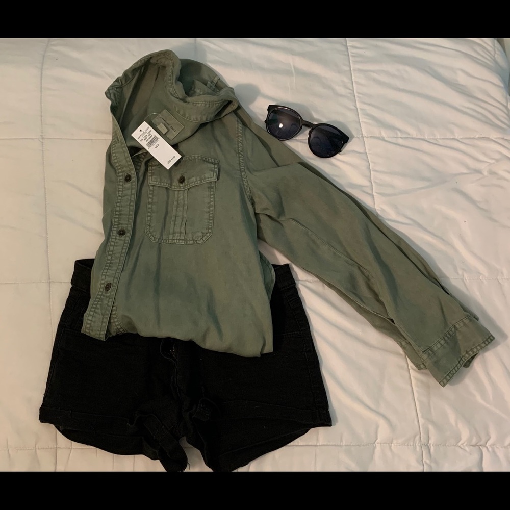 Green denim button up